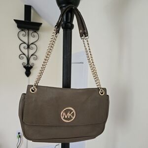 Michael Kors Brown and Gold Shoulder Bag with Signature MK Medallion